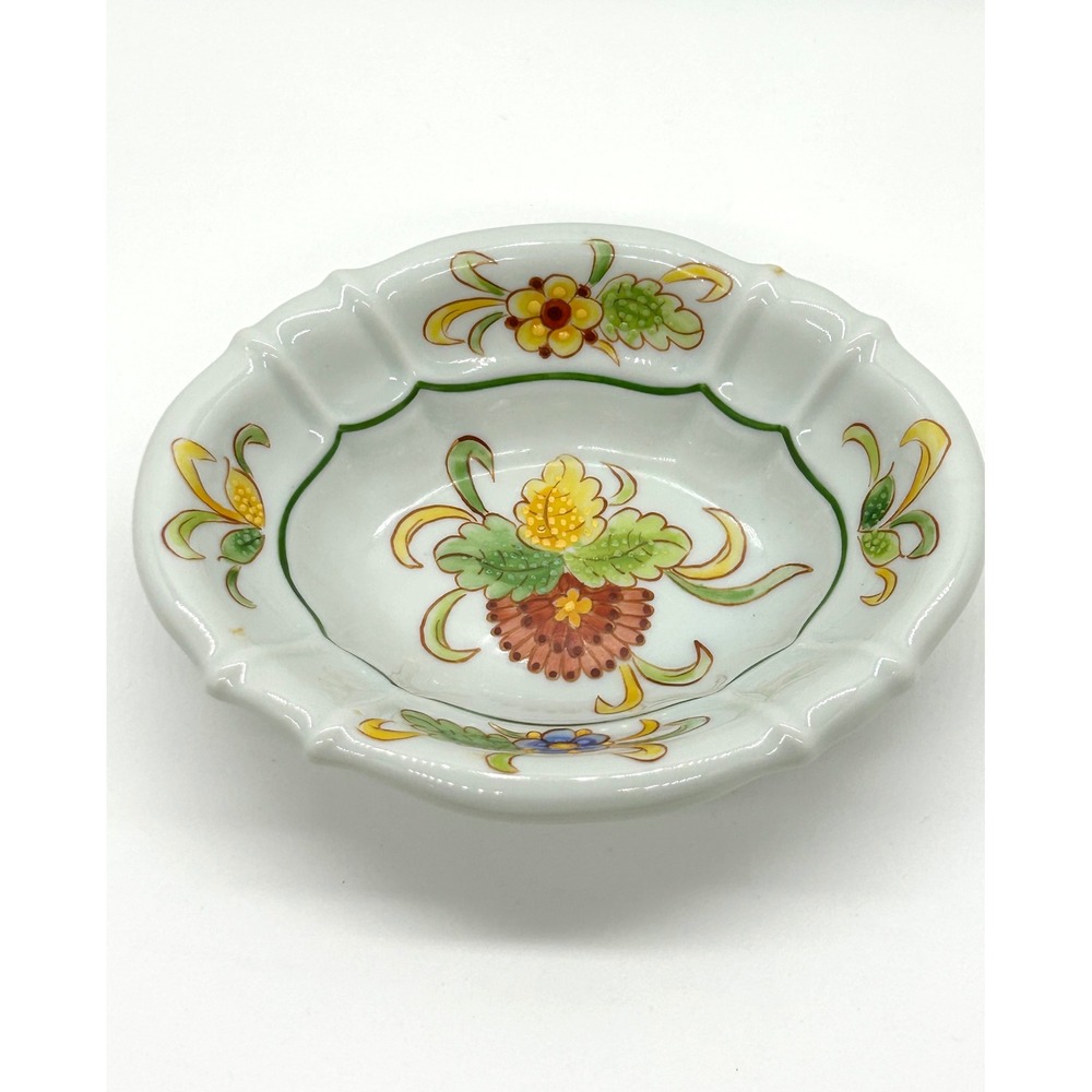 Sherle‎ Wagner Italy Hand Painted Floral Porcelain Scalloped Soap Trinket Dish
